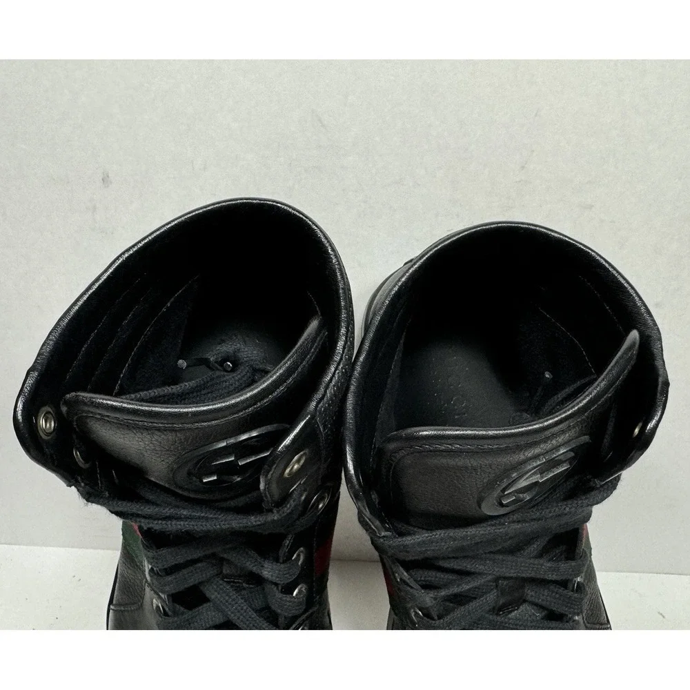 Gucci Web High Sneakers GG Black Leather High Top Men's Size 10 US / 9 G Shoes‎